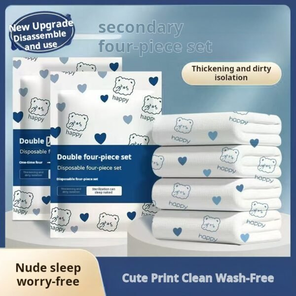 Four piece disposable bed sheet set for travel, suitable for pregnant women, hotel mattresses, bedding, travel, increased thickness, dirt isolation