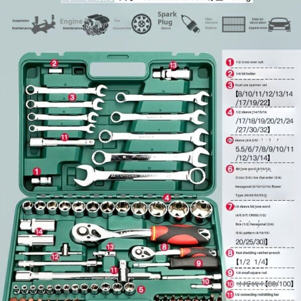 Set of auto repair tools, socket wrench, ratchet, car repair kit, socket wrench - Image 3