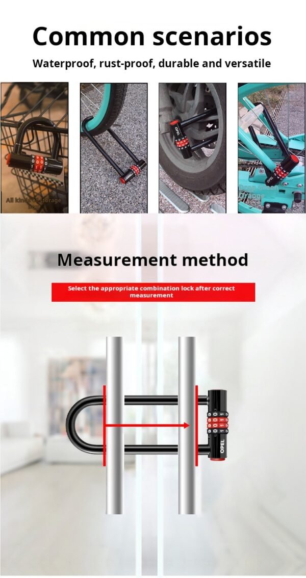 Metal Outdoor Bold U-shaped Password Lock, Padlock Four digit Password Traffic Lock, Bicycle Lock Waterproof Rain Anti theft - Image 5