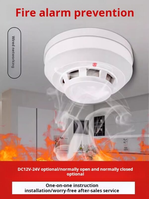 Wired smoke alarm, 12V networked smoke detector, switch 24V fire temperature sensing alarm - Image 2