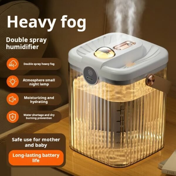 New Air Dual Spray Humidifier USB Large Capacity Home Dormitory Bedroom Office Desktop Atmosphere Light Humidifier - Image 2