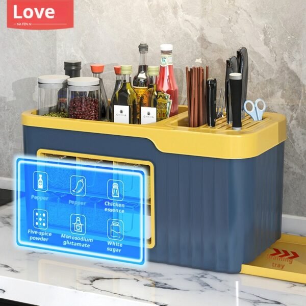 Kitchen seasoning storage rack, chopstick holder, countertop, multifunctional seasoning kitchen utensils and supplies storage rack, drain storage cabinet - Image 2