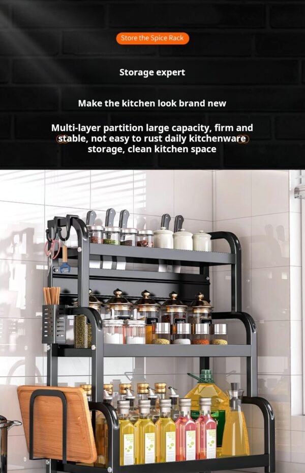 Kitchen seasoning storage rack, household knife holder, adhesive plate rack, chopstick holder, carbon steel kitchen organizing rack, kitchen supplies storage rack - Image 4