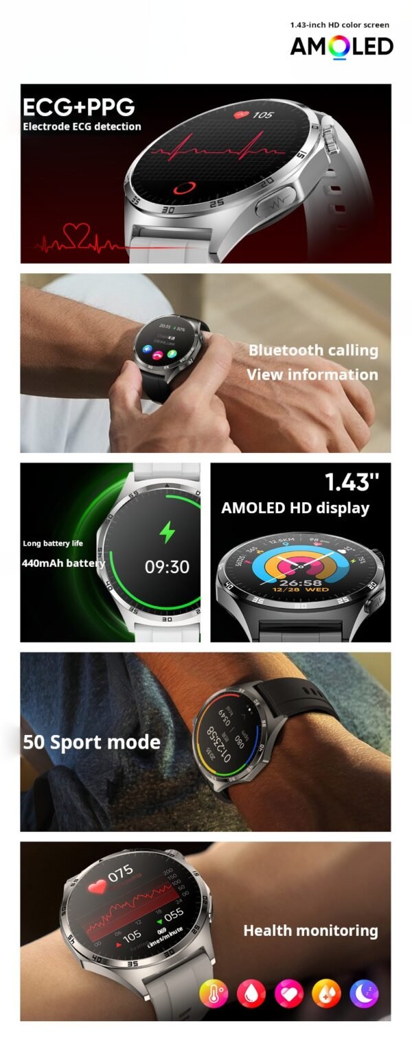 Non-invasive blood sugar measurement watch Uric acid blood pressure heart rate NFC offline payment intelligent monitoring watch - Image 4