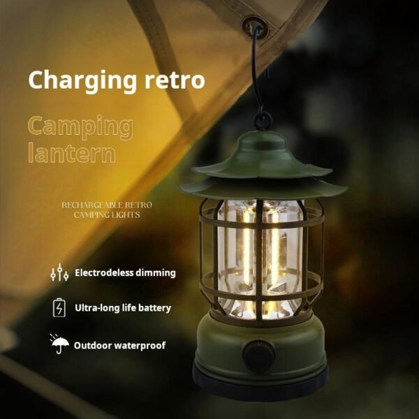 Outdoor camping light with 80H battery life, ambient light, tent canopy, flashlight, LED retro pinecone camping light - Image 2