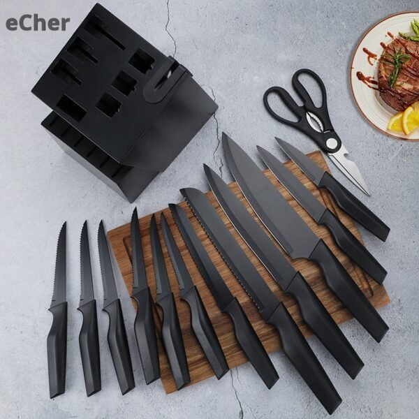 14-piece set of cutlery set kitchen set with solid wood knife seat toilet storage kitchen combination set - Image 2
