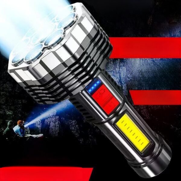 Strong outdoor flashlight with 100,000 lumens, 10 nuclear explosion capacity, USB rechargeable led portable light, multi-functional lighting lamp