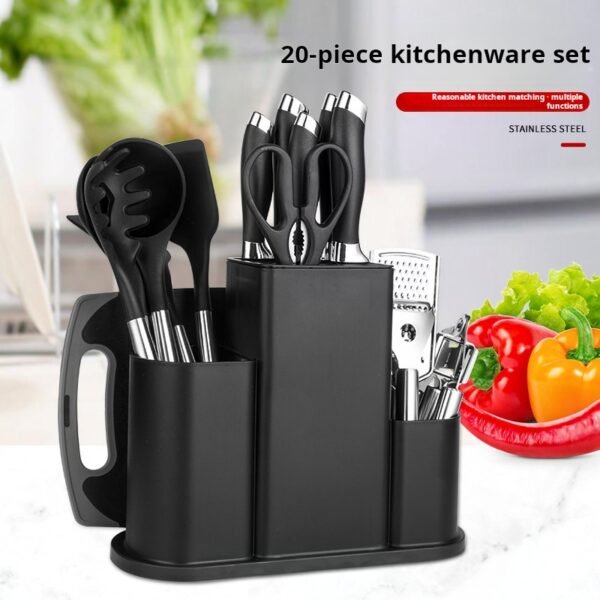 Silicone Kitchenware Set of 20 Pieces, Including Soup Spoons, Skillets, Cutting Boards, Knife Sets, Non-Stick Pans, High Temperature Resistant Cooking Utensils