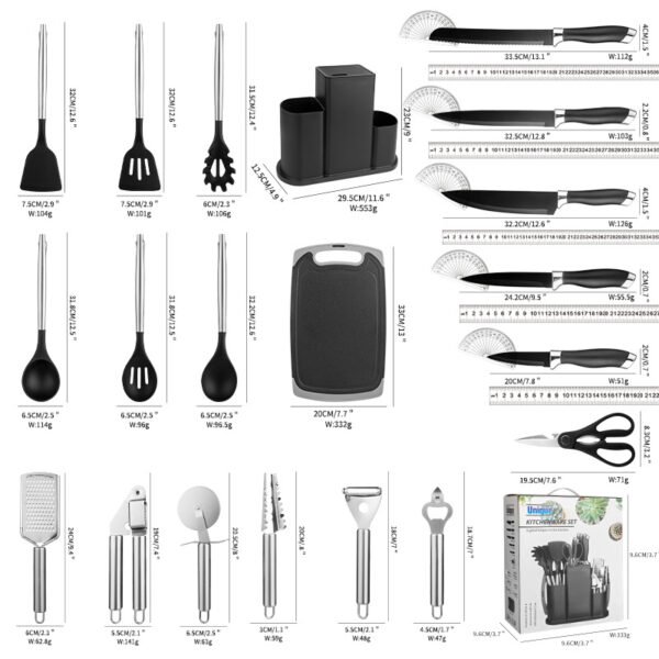 Silicone Kitchenware Set of 20 Pieces, Including Soup Spoons, Skillets, Cutting Boards, Knife Sets, Non-Stick Pans, High Temperature Resistant Cooking Utensils - Image 5