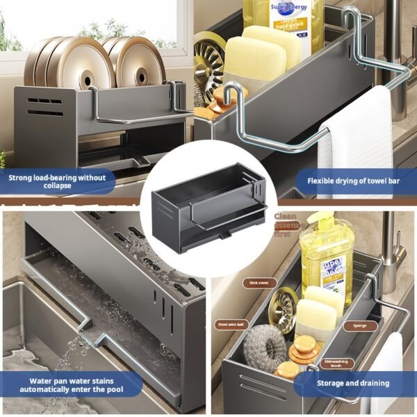 Carbon Steel Kitchen Sink Drainer Sponge Rack Washbasin Accessories Cloth Dish Brush Organizer Storage Rack - Image 2