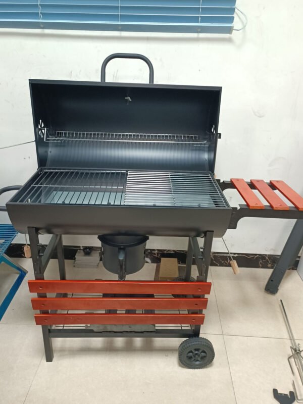 15.5-inch car frame oil drum barbecue grill, large night market in the courtyard, outdoor American-style barbecue, camping, picnic and steaming - Image 2