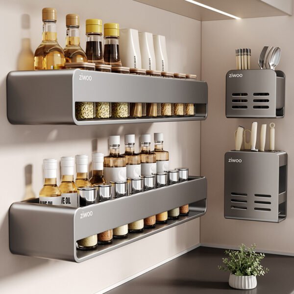 Kitchen Storage Rack, Spice Utensil Knife Chopsticks Home Use Complete Set of Various Storage Goddies Multi-functional Wall Hanging Rack - Image 2