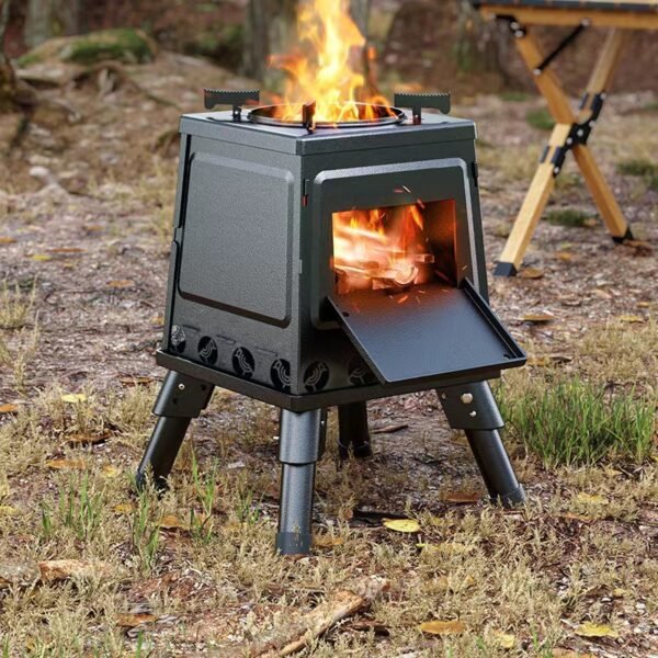 Portable folding camping equipment for outdoor wood-burning stove, stainless steel water stove, barbecue grill head - Image 3