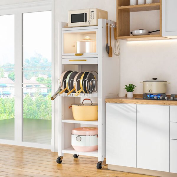 Drawable cookware storage rack, kitchen storage rack, floor standing multi-layer multifunctional rice cooker rack with drawers - Image 2