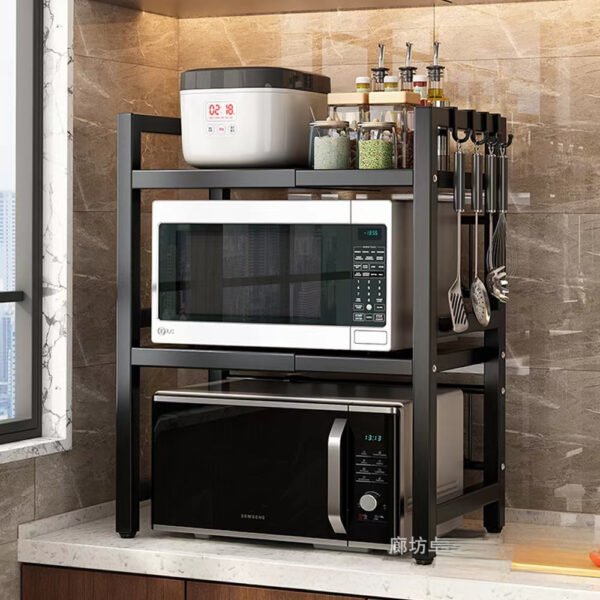 Microwave oven shelf, kitchen, household, retractable countertop, oven, rice cooker, seasoning storage, floor rack - Image 2