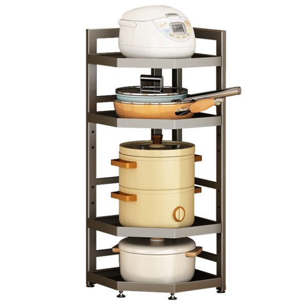 Kitchen storage rack, floor to ceiling multi-layer cookware rack, gun gray corner three legged storage rack, discharge rice pot rack - Image 5