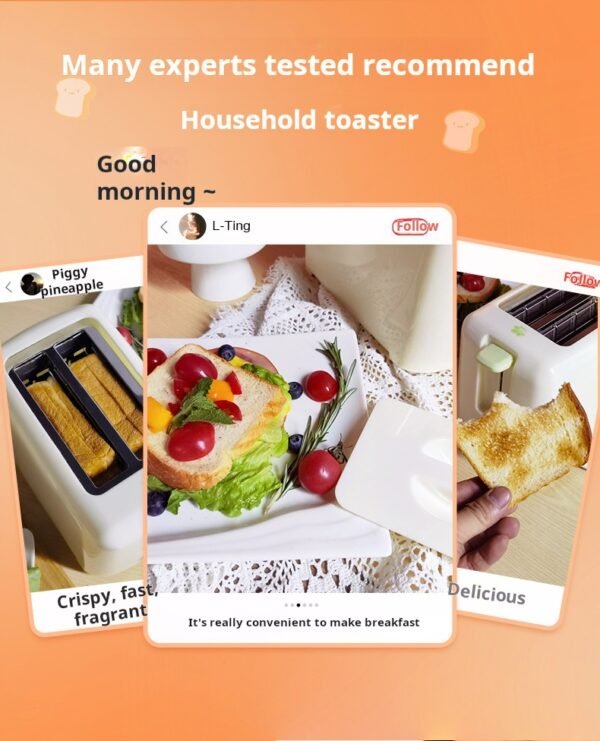 Home multifunctional toaster, small mini toaster, fully automatic fast heating, two-piece breakfast machine - Image 5
