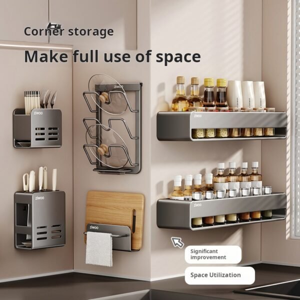 Kitchen Storage Rack, Spice Utensil Knife Chopsticks Home Use Complete Set of Various Storage Goddies Multi-functional Wall Hanging Rack - Image 3
