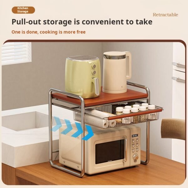 Middle aged solid wood microwave oven storage rack, kitchen countertop, oven bracket, multifunctional storage, rice cooker tray, storage - Image 4
