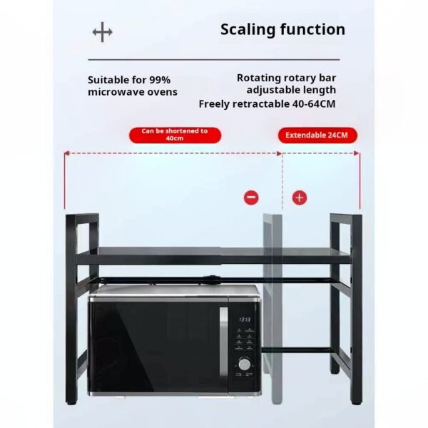 Carbon steel thickened retractable kitchen storage rack, microwave oven rack, electric rice cooker rack, multifunctional household storage - Image 2