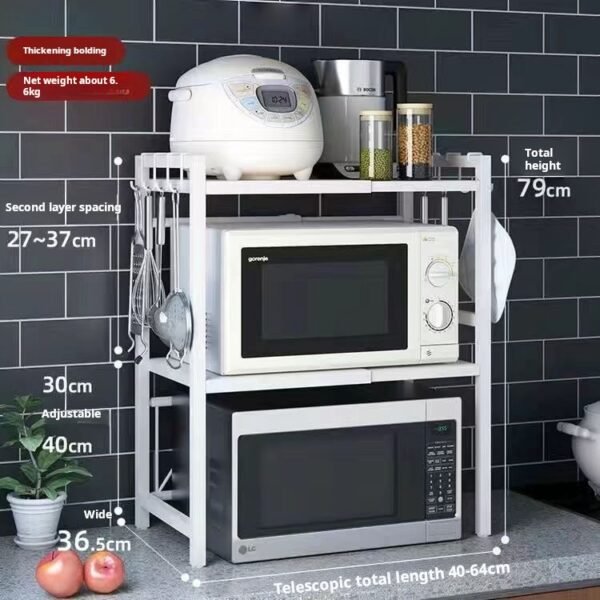 Carbon steel thickened retractable kitchen storage rack, microwave oven rack, electric rice cooker rack, multifunctional household storage - Image 3