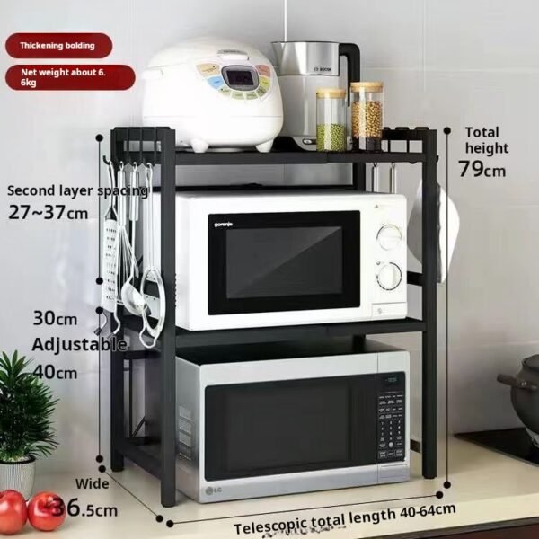 Carbon steel thickened retractable kitchen storage rack, microwave oven rack, electric rice cooker rack, multifunctional household storage - Image 4