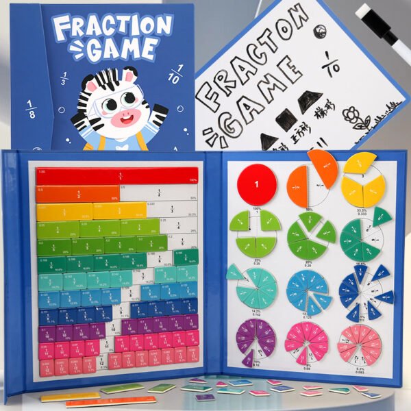 Magnetic fraction disk demonstrator, numerator denominator cognitive addition and subtraction operation, third grade elementary school mathematics teaching aids and toys - Image 2