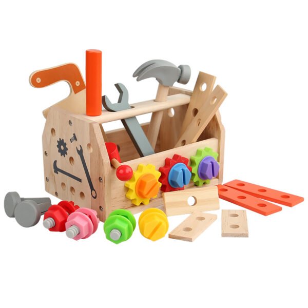 Children's wooden hand-held multifunctional tool basket with screws and nuts, versatile toolbox for early childhood education and intellectual toys - Image 5