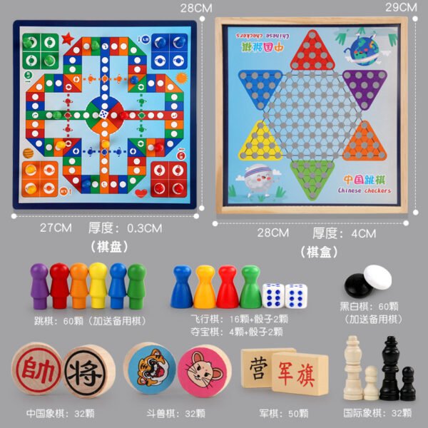 Flying Chess Children's Puzzle Five-in-a-Row Chess Checkers International Chess Ten in One Multi functional Board Game Chess Toy - Image 4