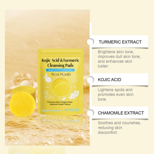 West&Month Turmeric and kojic acid cleansing pads, brightening, cleansing, gently moisturizing, nourishing and caring facial cleansing pads - Image 7