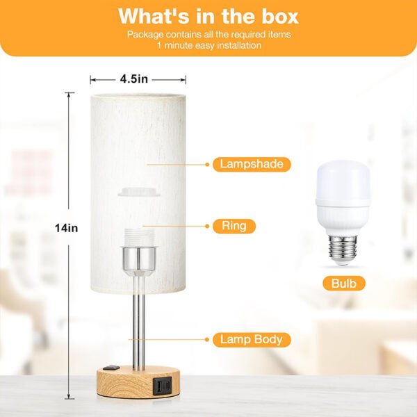Small night light, wood grain three tone touch dimming cloth cover, bedside lamp, American decorative table lamp - Image 2