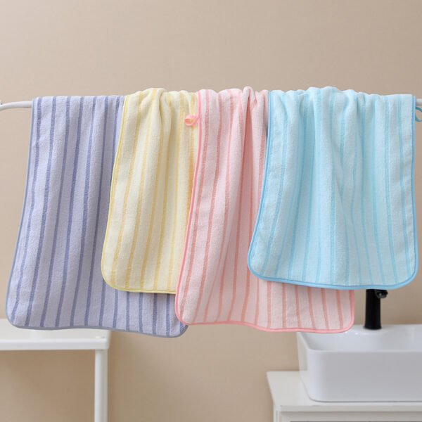 Quick drying towel, coral fleece towel, cationic striped knitted, thickened, soft, absorbent, and non shedding dry hair towel - Image 4