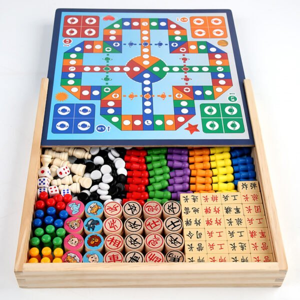 Flying Chess Children's Puzzle Five-in-a-Row Chess Checkers International Chess Ten in One Multi functional Board Game Chess Toy - Image 3