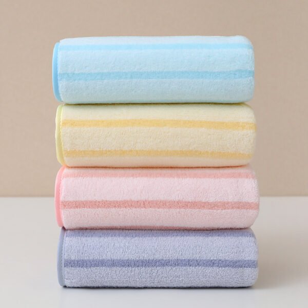 Quick drying towel, coral fleece towel, cationic striped knitted, thickened, soft, absorbent, and non shedding dry hair towel - Image 2