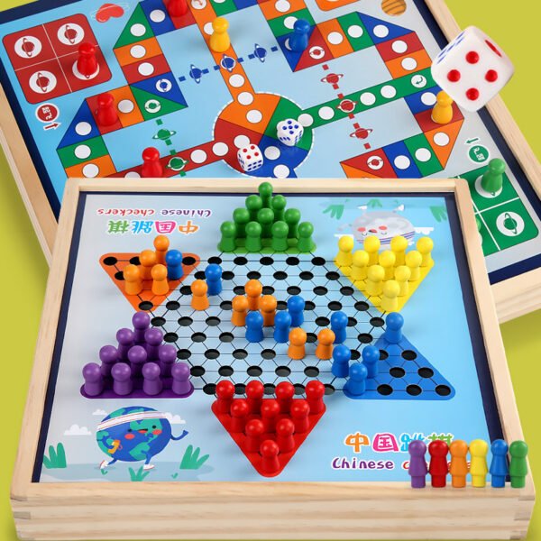 Flying Chess Children's Puzzle Five-in-a-Row Chess Checkers International Chess Ten in One Multi functional Board Game Chess Toy - Image 2