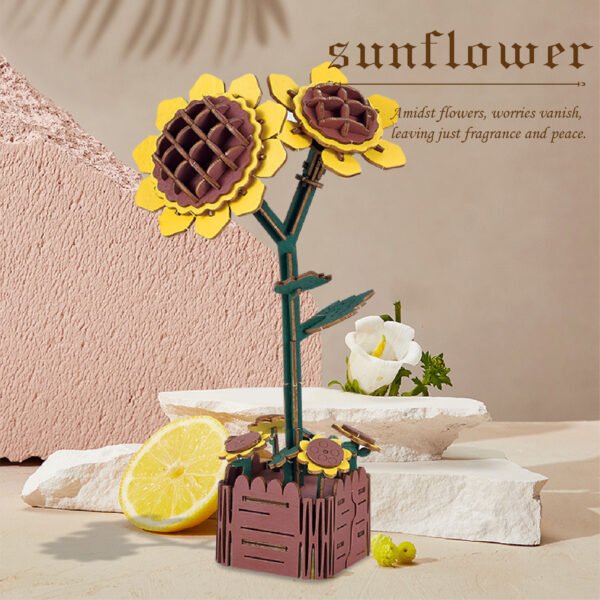 Hot selling simulation rose DIY material package, handmade wooden children's toy 3D puzzle - Image 3