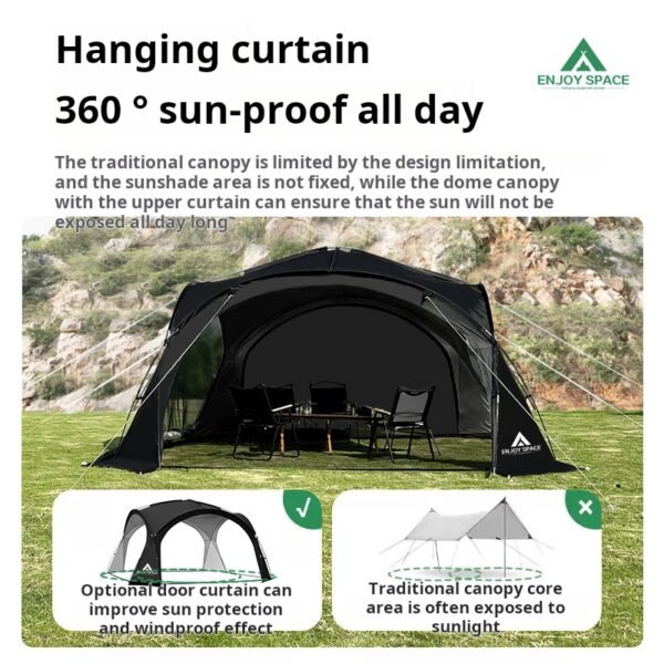 Outdoor tent, black glue zipper dome canopy, camping sunshade, camping equipment, wind and rainproof aluminum pole - Image 2