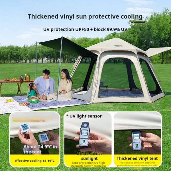 Wilderness Light Tent Outdoor Folding Portable Camping Overnight Camping Thickened Sunscreen Black Rubber Equipment Complete Set - Image 3
