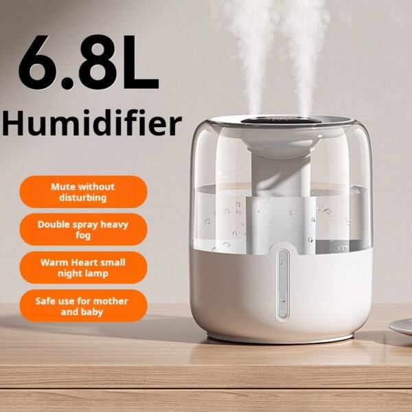 New 6.8L large capacity humidifier USB dual spray home dormitory office bedroom desktop with night light