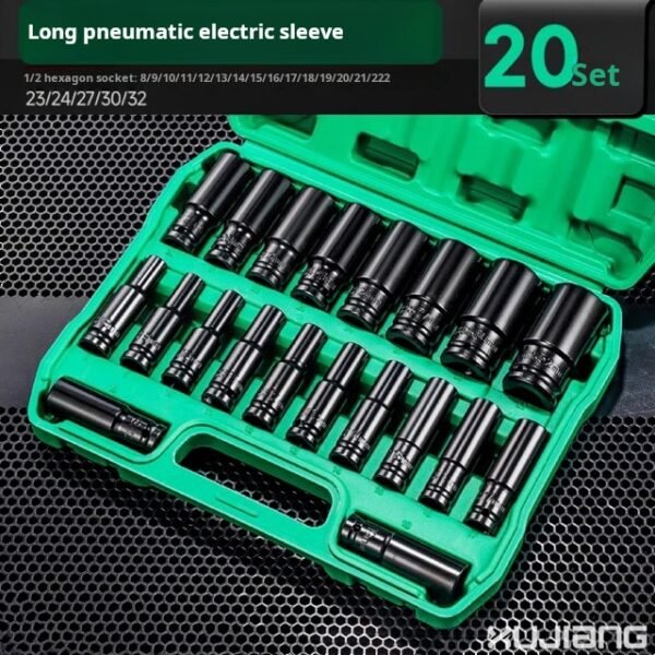 Complete set of extended electric wrench socket for automotive repair, including large, medium, small, flying hexagonal air cannon socket head combination tool