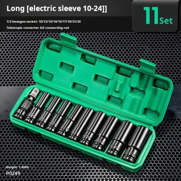 Complete set of extended electric wrench socket for automotive repair, including large, medium, small, flying hexagonal air cannon socket head combination tool - Image 2