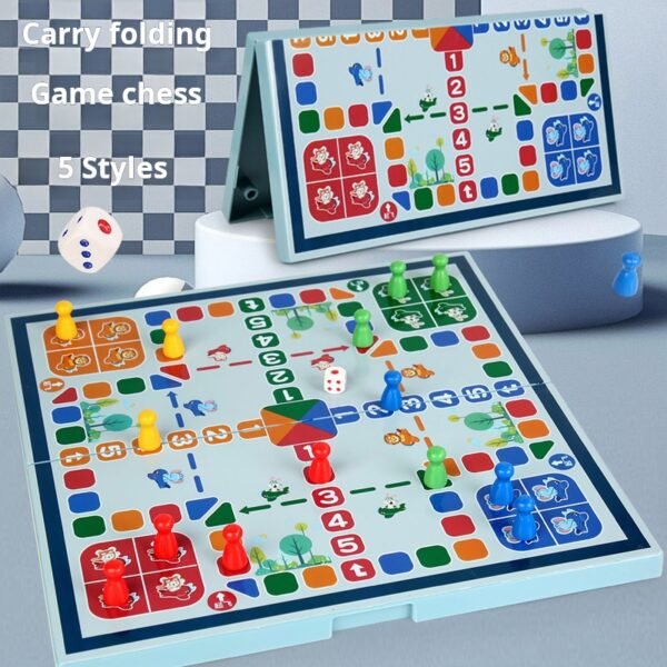Folding Go Five-in-a-Row Children's Students Learn Puzzle Chess 2-in-1 Black and White Chess Flying Chess Portable Chess Board