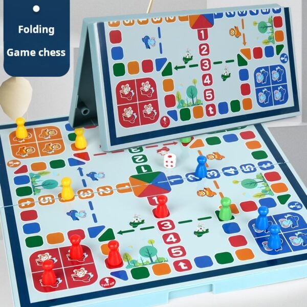 Folding Go Five-in-a-Row Children's Students Learn Puzzle Chess 2-in-1 Black and White Chess Flying Chess Portable Chess Board - Image 2